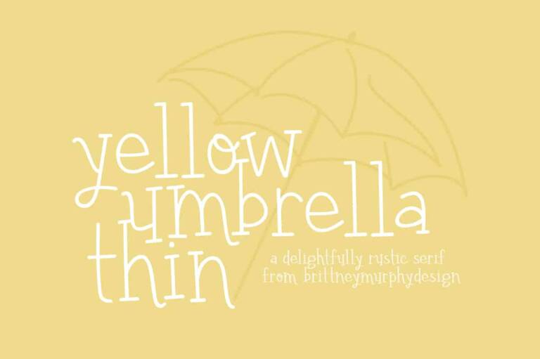 Yellow Umbrella Thin Font Graphic